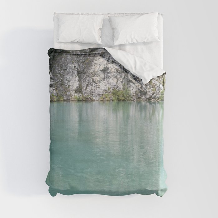 Teal lake in the French alps - mountain reservoir - nature and travel photography Duvet Cover