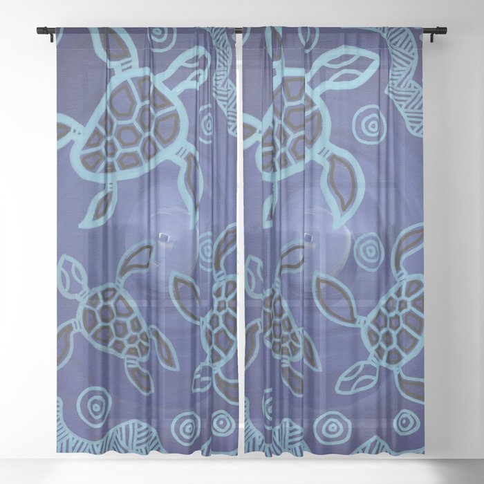 Authentic Aboriginal Art - 3 Sea Turtles Sheer Curtain