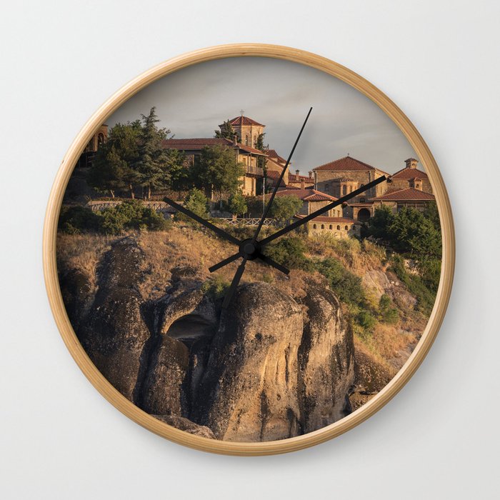 Sunny morning in Meteora Wall Clock