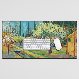 Orchard Bordered by Cypresses, 1888 by Vincent van Gogh Desk Mat