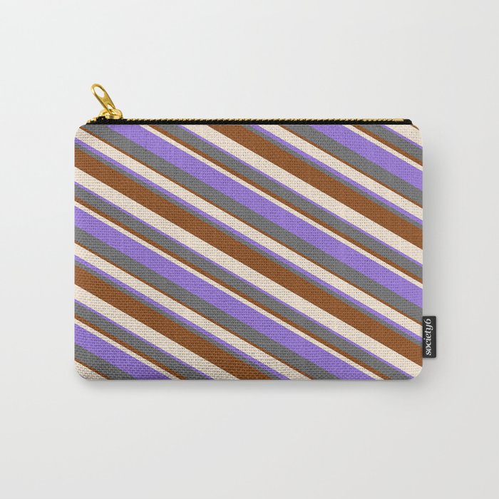 Beige, Purple, Dim Grey, and Brown Colored Striped/Lined Pattern Carry-All Pouch