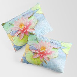 pink waterlily painted impressionism style Pillow Sham