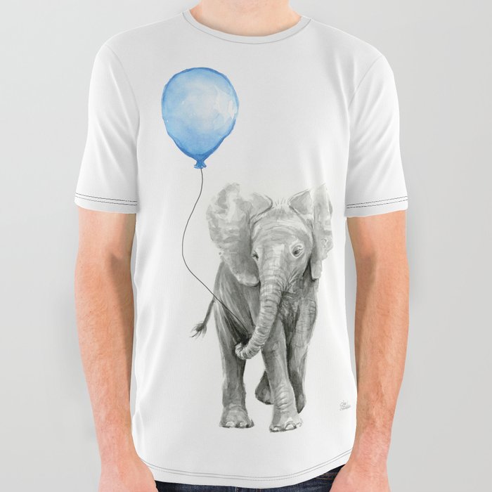 Baby Animal Elephant Watercolor Blue Balloon Baby Boy Nursery Room