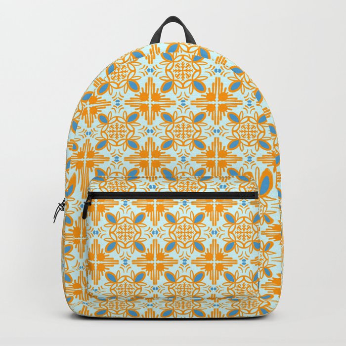 Cheerful Retro Modern Kitchen Tile Mini Pattern Turquoise Blue and Orange Backpack