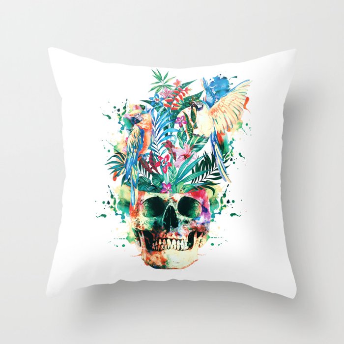 Skull - Parrots Throw Pillow
