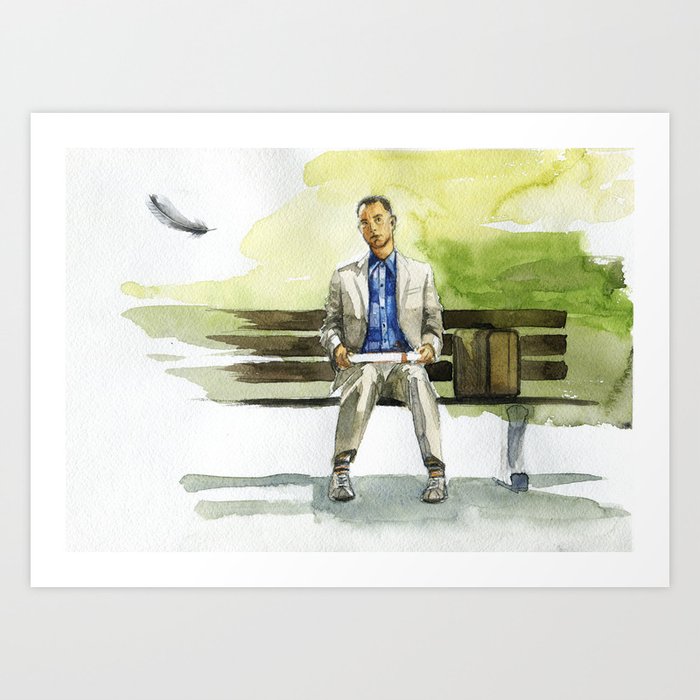 Forrest Gump Tom Hanks Sitting On A Bench With A Flying Feather