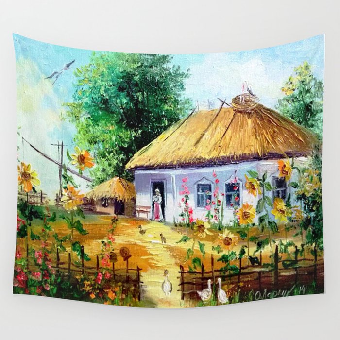 Ukrainian village Wall Tapestry by OLHADARCHUK ART  Society6
