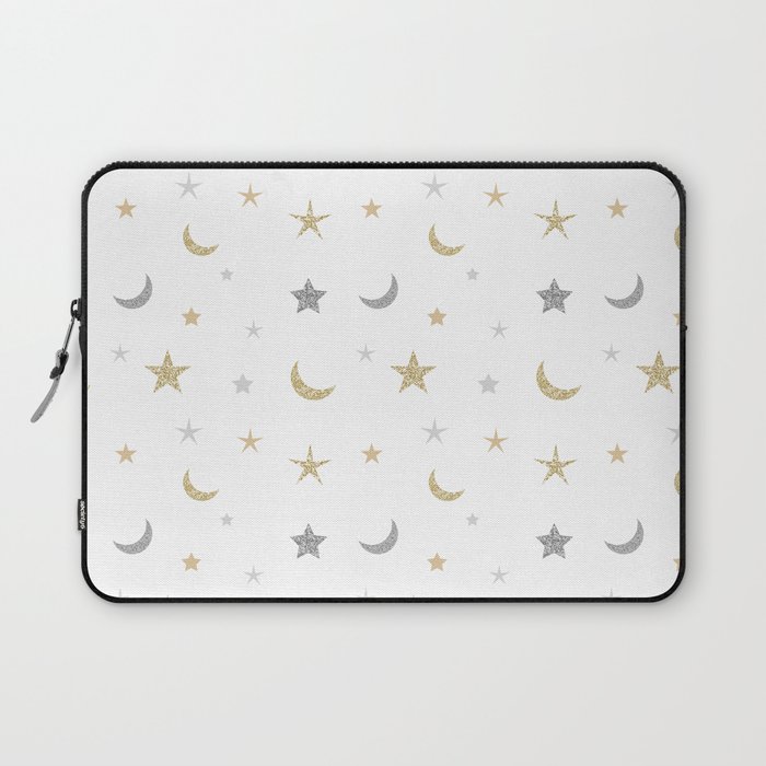 Gold and silver moon and star pattern Laptop Sleeve