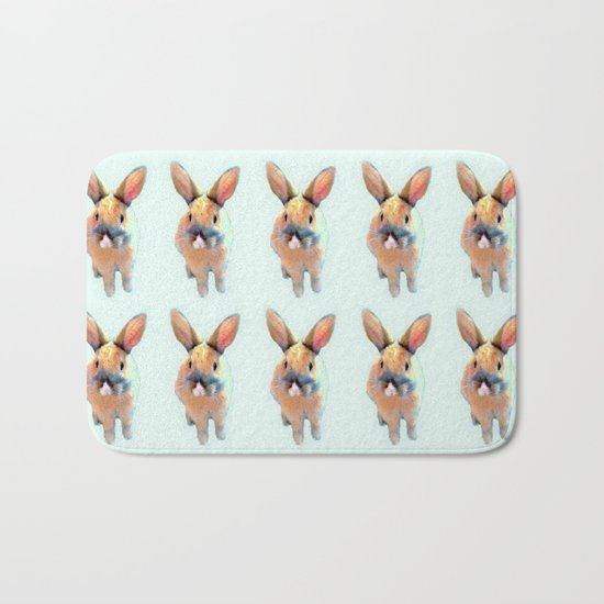 Cute Beige Blue Pastel Bunnys Bath Mat