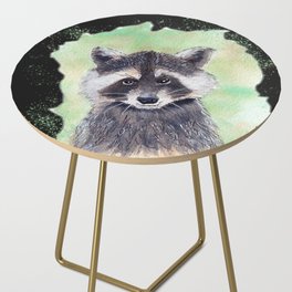 Raccoon Portrait Watercolor Black Background Side Table