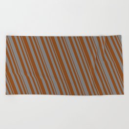 [ Thumbnail: Brown & Gray Colored Pattern of Stripes Beach Towel ]