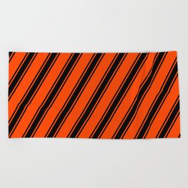 [ Thumbnail: Red and Black Colored Lines Pattern Beach Towel ]