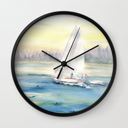 Morning In Maine  Wall Clock | Ocean, Morning, Contemporary, Beach, Buoy, Maine, Sail, Maritime, Realism, Coast 