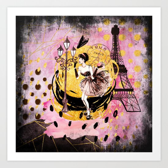 Beautiful fashion girl in Paris- Shopping at the Eiffel-Tower on #Society6 Art Print