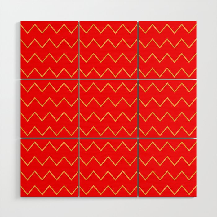 Gold And Red Zig-Zag Line Collection Wood Wall Art