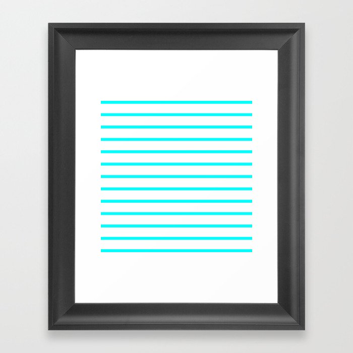 Horizontal Lines (Aqua Cyan/White) Framed Art Print