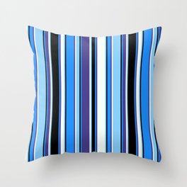 [ Thumbnail: Vibrant Light Sky Blue, Mint Cream, Dark Slate Blue, Blue & Black Colored Lines Pattern Throw Pillow ]