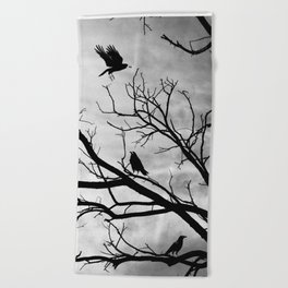 Crows on a Tree Silhouette Beach Towel