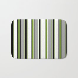 [ Thumbnail: Dark Gray, Green, White & Black Colored Lines/Stripes Pattern Bath Mat ]