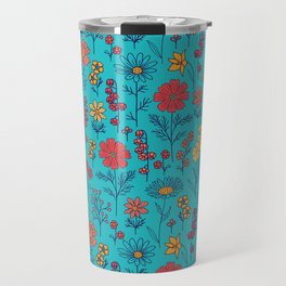 Vibrant Turquoise, Red & Orange Floral Travel Mug