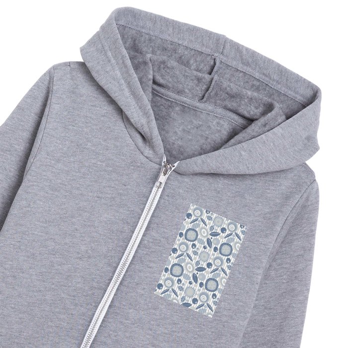 Modern Abstract Flowers in Farmhouse Denim Blue and Gray Kids Zip Hoodie