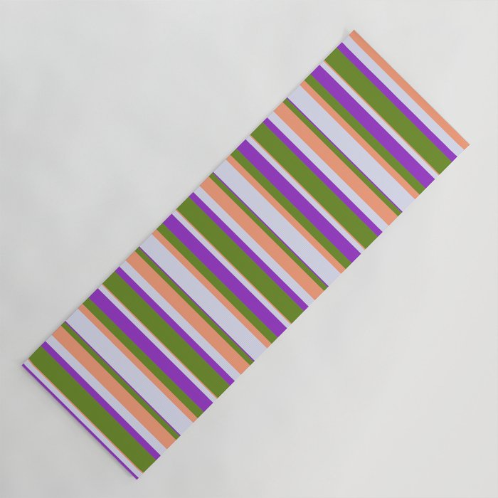Green, Light Salmon, Lavender & Dark Orchid Colored Stripes Pattern Yoga Mat