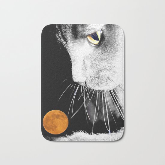Silver Cat and Moon Bath Mat