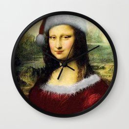 Santa Mona Lisa (Christmas) wearing Santa's hat Leonardo da Vinci -Dreamer23KE Wall Clock