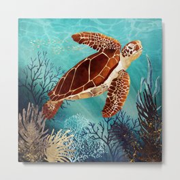 Metallic Sea Turtle Metal Print