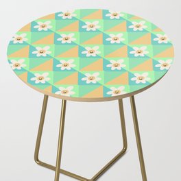Geometric Retro Happy Baby Flowers - Green Teal Yellow Side Table