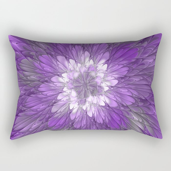 Psychedelic Purple Flower, Fractal Art Rectangular Pillow