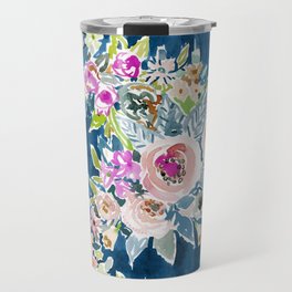 NAVY SO LUSCIOUS Colorful Watercolor Floral Travel Mug