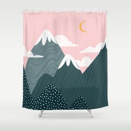 Pink sky and gray mountains nordic vector landscape Shower Curtain