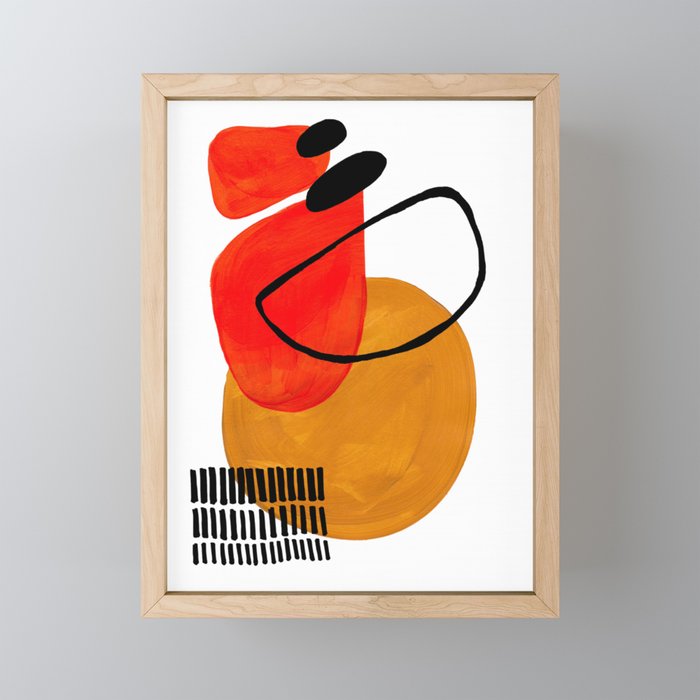 Mid Century Modern Abstract Vintage Pop Art Space Age Pattern Orange Yellow Black Orbit Accent Framed Mini Art Print