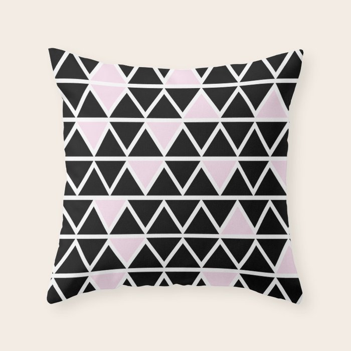 Abstract Geometric Triangle Pattern Pink Black Throw Pillow By