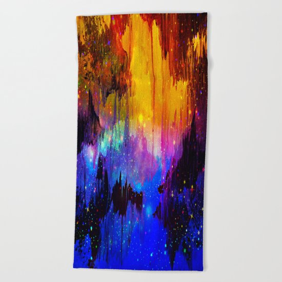 CASTLES IN THE MIST Magical Abstract Acrylic Painting Mixed Media Fantasy Cosmic Colorful Galaxy Beach Towel
