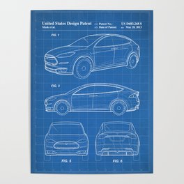 Tesla Model S Patent - Tesla Art - Blueprint Poster