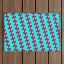 [ Thumbnail: Cyan & Crimson Colored Stripes Pattern Outdoor Rug ]