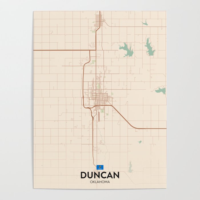 Duncan, Oklahoma, United States - Vintage City Map Poster