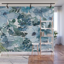 Blue Floral Wall Mural