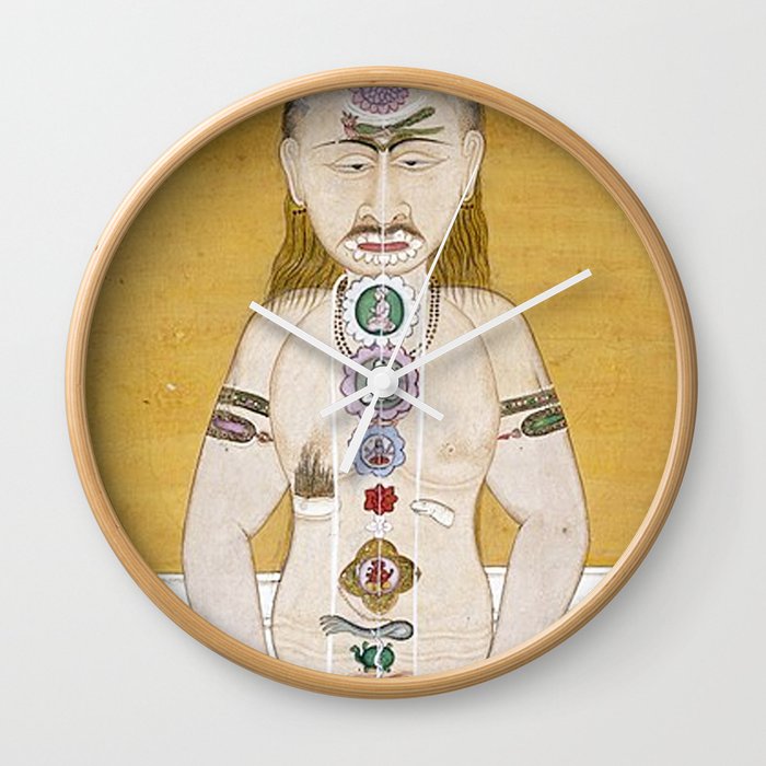 KUNDALINI, Indian Tantric illustration of the subtle body channels. Wall Clock