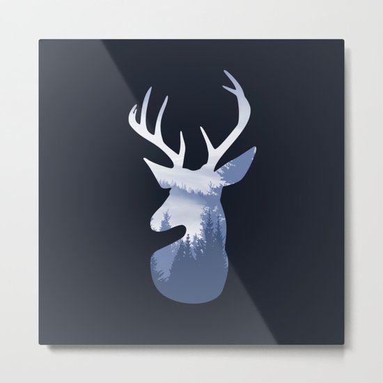 Deer Abstract Blue Landscape Design Metal Print