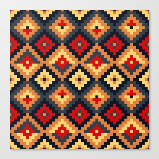 Aztec pattern-red, brown, nude, blue Canvas Print