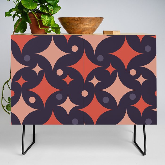 Retro Mid Century Modern Abstract Shapes pattern - English Vermillion and Antique Brass Credenza