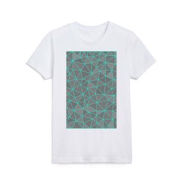 Gray Shades Abstract Geometric Turquoise Wireframe Pattern Design Kids T Shirt