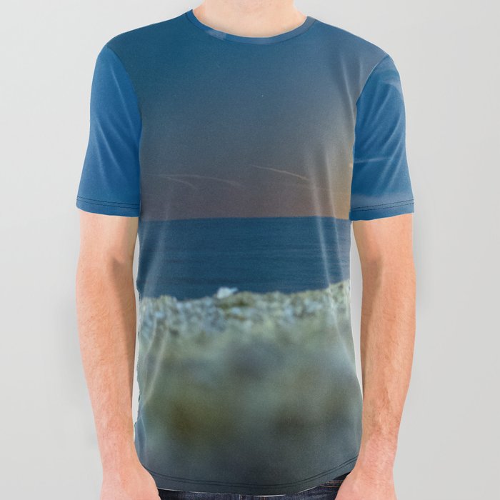 Watch Hill, Rhode Island twilight ocean sunset beach against mirrored blue waves color photograph / photography All Over Graphic Tee