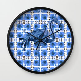 Blue Flamingo Wall Clock | Pattern, Retro, Retrohearts, Cool, Flamingo, Graphicdesign, Vibrant, Funky, Brids, Hearts 
