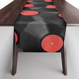 Vinyl Records Pattern (Red) Table Runner