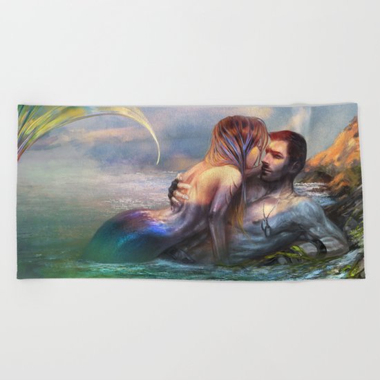 Take my breath away - Mermaid in love with soldier on the beach Beach Towel