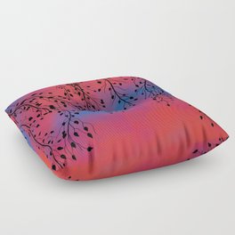 Bright Red Sunset with Vines Floor Pillow